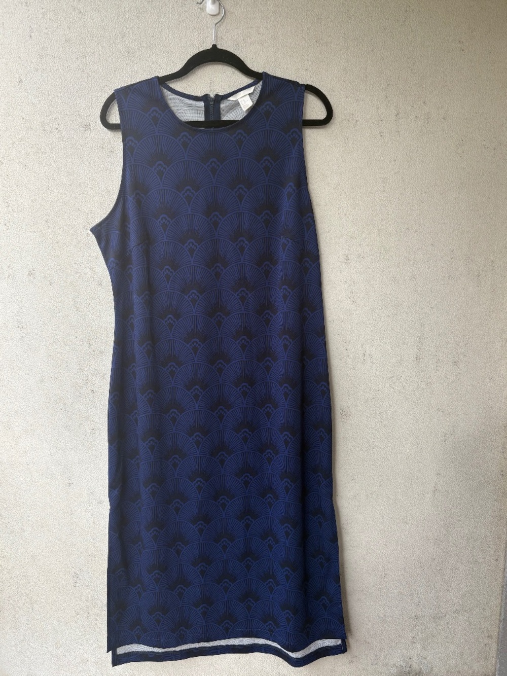 H&M XL Navy Blue Art Deco Fan Print Sleeveless Maxi Dress